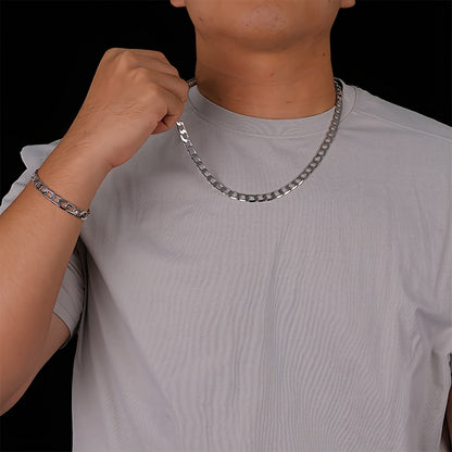 Set di gioielli placcati argento 925, collana a maglie cubane da 8 mm + braccialetto, gioielli minimalisti, regalo per San Valentino, Festa della Mamma, Festa del Papà, confezione regalo in scatola