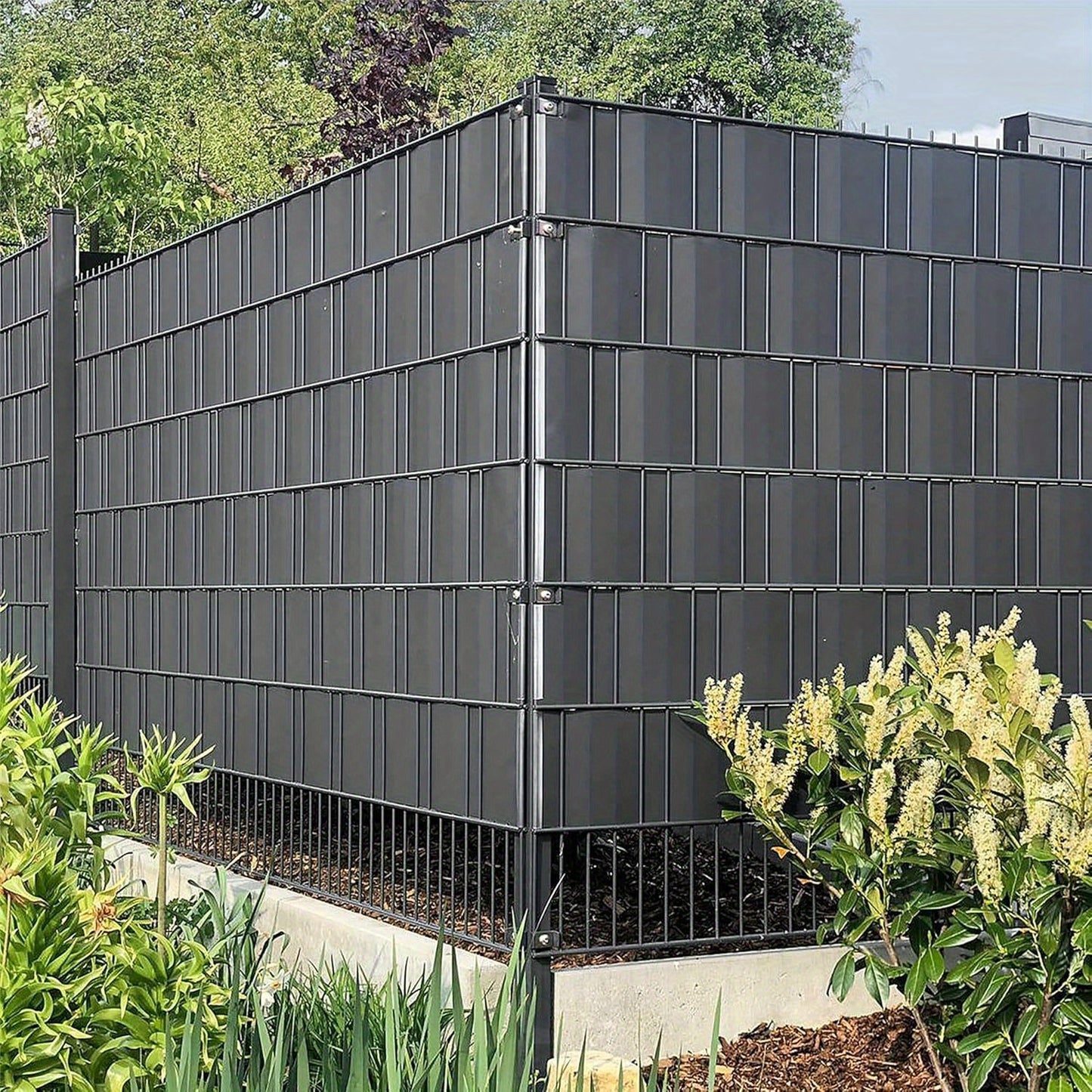 Strisce per recinzione a rete con doppia asta in PVC, pellicola per la privacy da giardino 35/65/70m x 19cm, incluse clip di fissaggio
