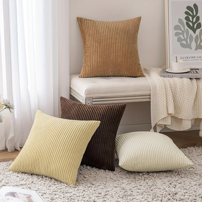 4 Coperture Cuscini Decorativi Morbide a Righe, Stile Bohémien in Velluto a Coste, Copricuscino Quadrato in Velluto a Coste, Copertura Cuscino Moderna e Confortevole per Divano, Soggiorno, da Letto, Arredamento Rustico, Cuscino Interno Non Incluso