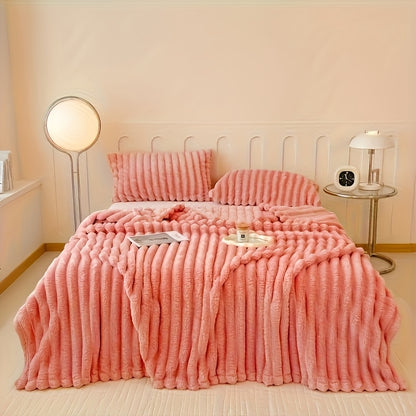 Coperta Morbida in Finta Pelliccia di Coniglio, Delicata sulla Pelle, Comfort Tutto l'Anno. Elegante Design a Strisce Adatta per Divani, Viaggi, Campeggio o Uso in Ufficio. Lavabile in Lavatrice per una Facile Cura, Ideale per Uso Interno ed Esterno. Un R