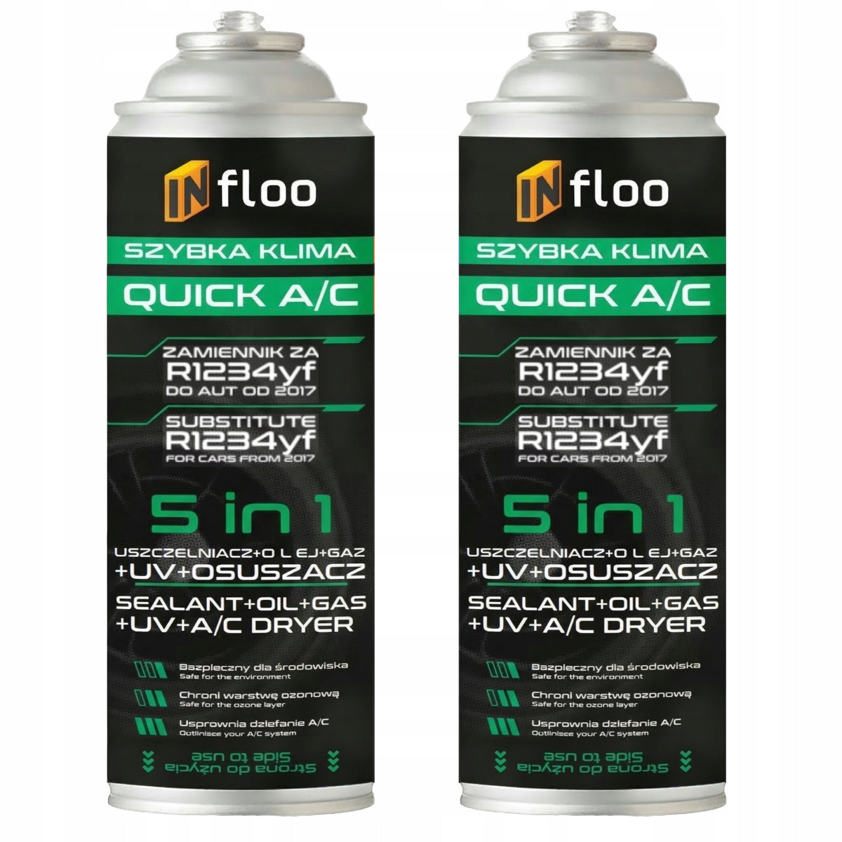 Detergenti completi per il sistema, 2x INfloo QUICK A/C R1234yf 5w1 per veicolo e viaggio – vista principale