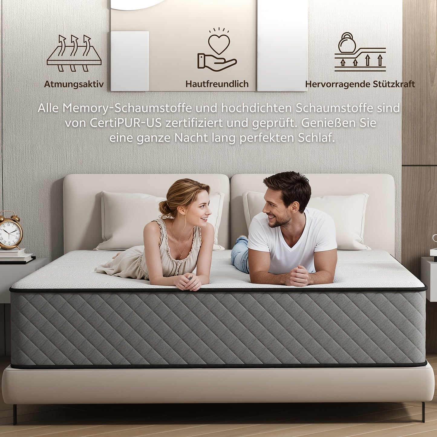 Materasso 7 Zone Livello di Firmezza H3 Altezza 25Cm/21Cm Materasso a Sfere con Memory Foam, Traspirante ed Ergonomico, Nucleo a Molla