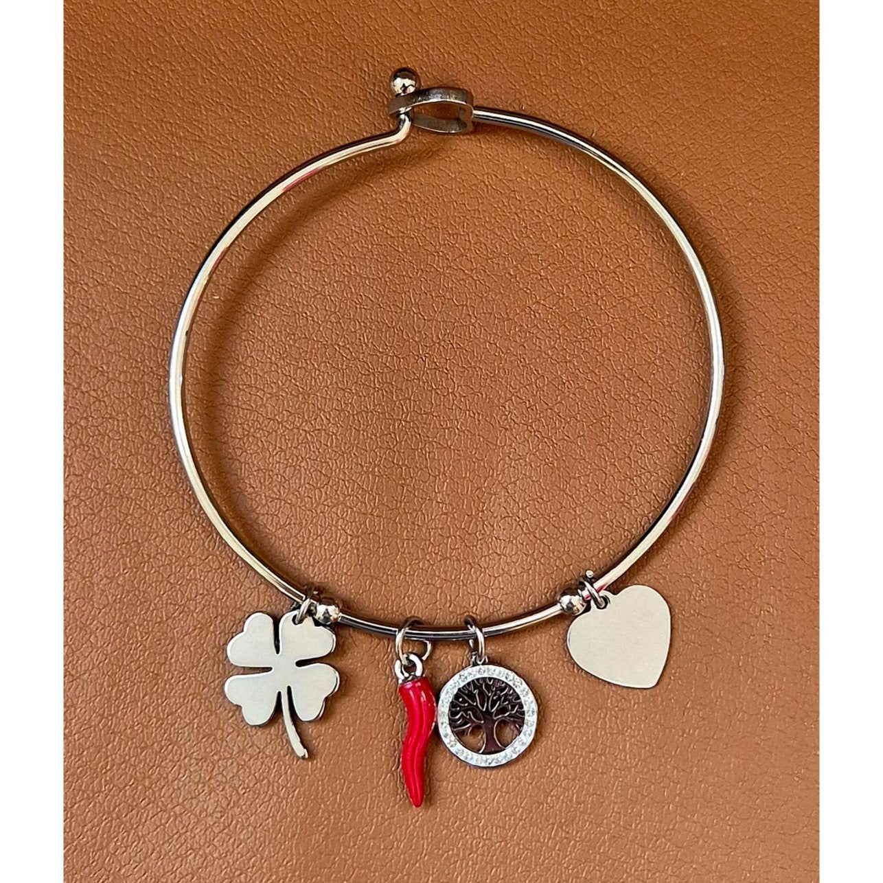 Bracciale donna rigido con corno Portafortuna