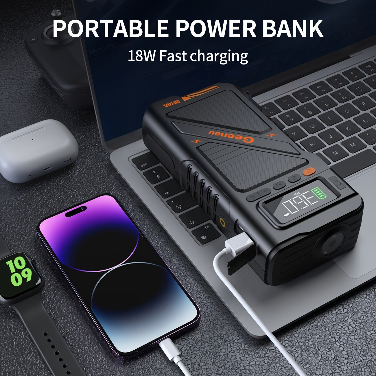 Avviatore di emergenza 9000A con compressore d'aria, scatola di avviamento di emergenza, (fino a tutti i motori a benzina e diesel da 9.0L) avviatore di emergenza per auto 12V, booster per batteria auto, power bank da 20000mAh con torcia a LED, schermo gr