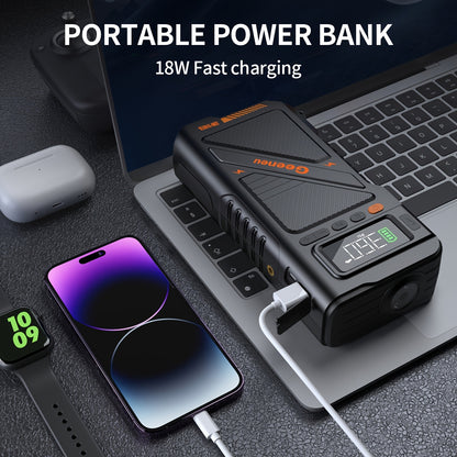 Avviatore di emergenza 9000A con compressore d'aria, scatola di avviamento di emergenza, (fino a tutti i motori a benzina e diesel da 9.0L) avviatore di emergenza per auto 12V, booster per batteria auto, power bank da 20000mAh con torcia a LED, schermo gr