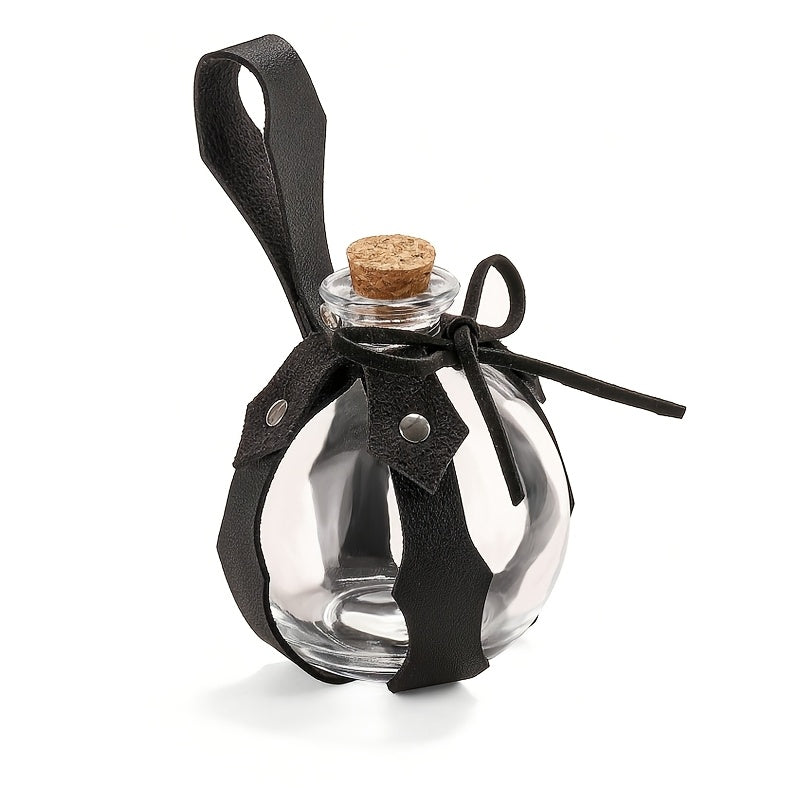 Bottiglia di Pozione da Stregone Fantasy con Tappo di Sughero e Cinturino | Bottiglia di Vetro, Coperchio in Legno, Stile Vintage, Lavare Solo a Mano, Adatta per Halloween, Feste Fantasy LARP e Accessori per Giochi di Ruolo Rinascimentali, Oggetti di Scen