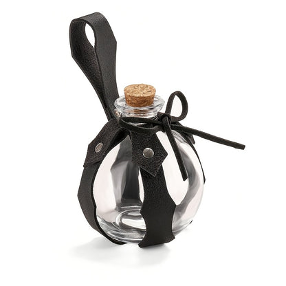 Bottiglia di Pozione da Stregone Fantasy con Tappo di Sughero e Cinturino | Bottiglia di Vetro, Coperchio in Legno, Stile Vintage, Lavare Solo a Mano, Adatta per Halloween, Feste Fantasy LARP e Accessori per Giochi di Ruolo Rinascimentali, Oggetti di Scen