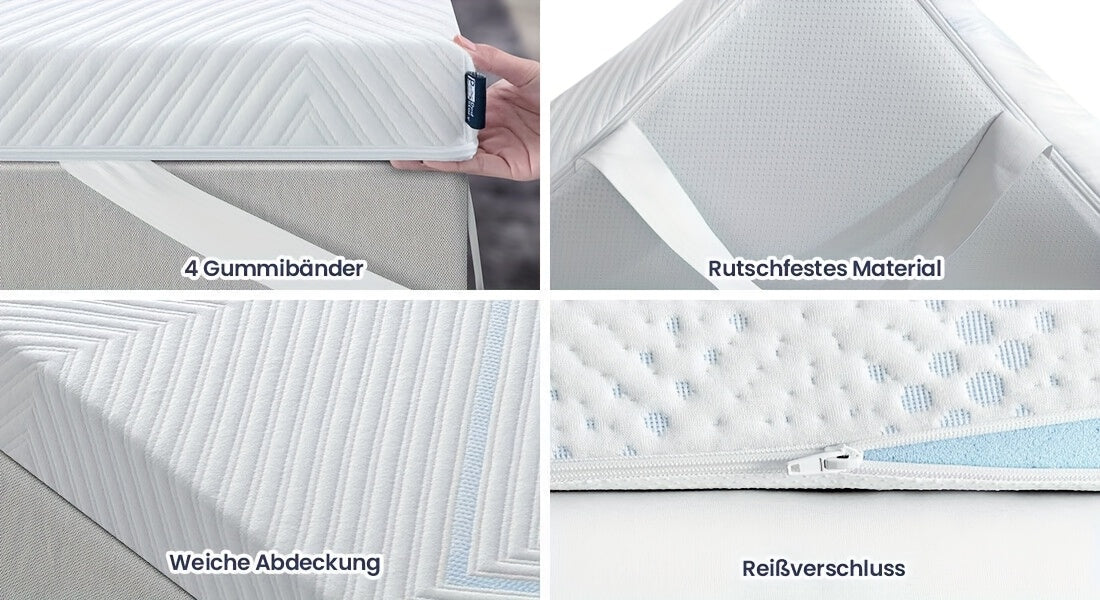 Coprimaterasso Bedstory, Rialzo per Materasso Rigido a Doppio Strato H2 e H3, Altezza 10 cm, Schiuma Fredda Gel Traspirante Confortevole con Fodera Lavabile, Bianco, Traspirante, Confortevole