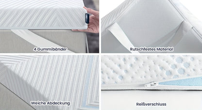 Coprimaterasso Bedstory, Rialzo per Materasso Rigido a Doppio Strato H2 e H3, Altezza 10 cm, Schiuma Fredda Gel Traspirante Confortevole con Fodera Lavabile, Bianco, Traspirante, Confortevole