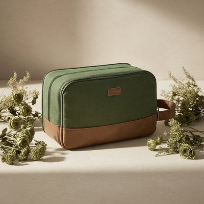 Beauty Case da Viaggio in Tela con Maniglia Laterale per Uomo Donna, Organizer da Viaggio per Articoli da Toeletta, Borsa da Barba con Tasca Separata per Asciutto e Bagnato per Accessori da Viaggio