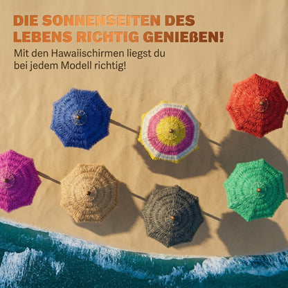 Ombrellone Hawaiano a Forma di Sole Ø160cm, Pieghevole, Inclinabile, Altezza Regolabile, Protezione UV 30+, Grande Ombrellone Rotondo Rotondo da Balcone e Spiaggia in Paglia, Ombrellone Hawaiano Bast, Marrone