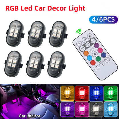 Luci d'atmosfera RGB per auto con telecomando wireless, batteria più grande e LED più luminosi, ricarica rapida Type-C, multimodalità per interni auto