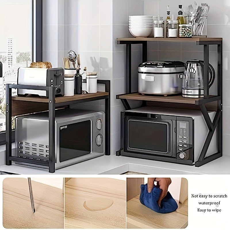 Scaffale multifunzionale da cucina a forma di K a tre strati, scaffale per forno a microonde, scaffale per forno, spazio di archiviazione multistrato con classificazione, accessori completi, rinforzo a forma di K, materiale in acciaio al carbonio, adatto