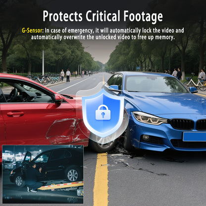 Dash Cam per auto a 4 lenti, IPS da 7,62 cm, visione notturna HD 1080P, registrazione a 360° anteriore/posteriore/sinistra/destra, alimentazione per veicolo 12-24 V, scheda di memoria opzionale, batteria ricaricabile, per taxi/camion
