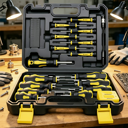 Set di cacciaviti magnetici da 42 pezzi, inclusi cacciaviti a taglio, a croce, esagonali, a stella e di precisione, insieme a uno strumento di smagnetizzazione