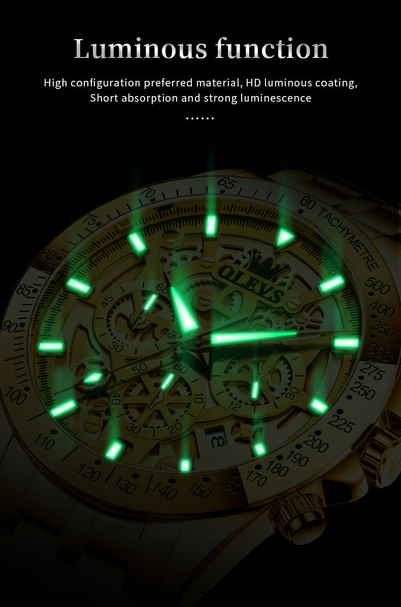 Orologio da Uomo OLEVS in Acciaio Inossidabile Orologi di Lusso Cronografo Multifunzione con Data Classico Orologio da Polso per Affari e Abbigliamento Elegante Regalo per Uomini