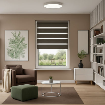 Rullo Giorno e Notte - MARRONE - 32 Misure - BOJANEK DAY & NIGHT - Non invasivo sulla finestra, installazione senza foratura, regolazione a catena, maniglie regolabili per diverse spessori di finestra, design moderno, protezione da luce e privacy, ideale