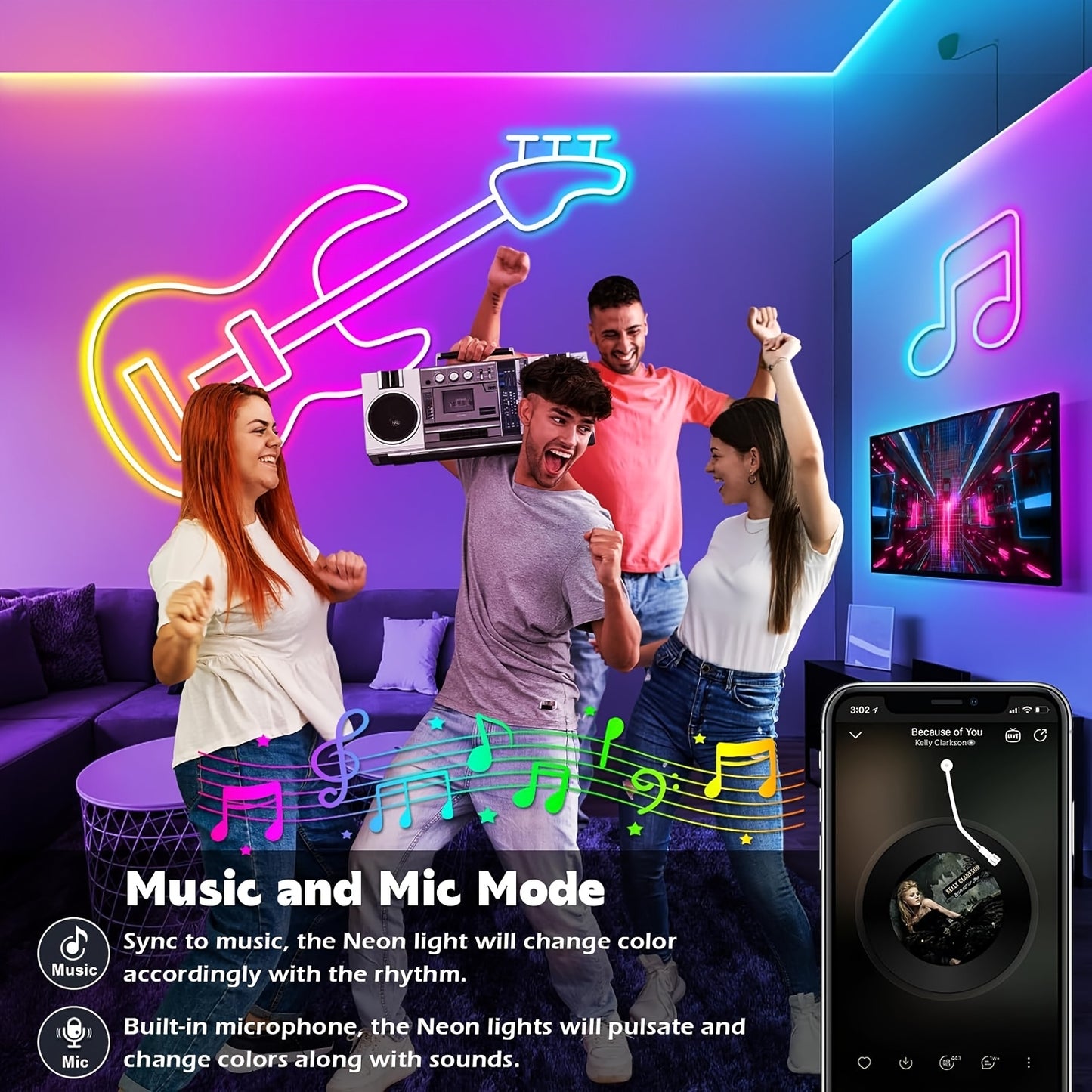 Striscia LED Neon RGB Smart Potenziata di Mexllex con Controllo App/Remoto, Vari Modalità, Timer e Sincronizzazione Musicale per Gaming e Decorazioni per la Stanza