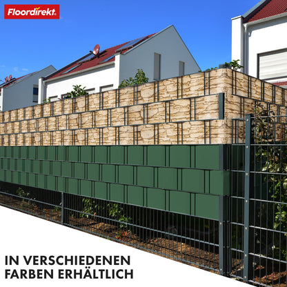 Striscia PVC per Privacy per Recinzione a Doppio Filo – Rotolo da 35m, Altezza 19cm, Include 20 Clip, Disponibile in 3 Colori e 4 Design