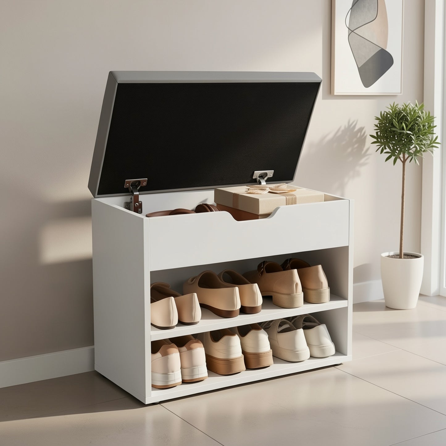 Moderno Scarpiera a 3 Ripiani con Cuscino e Telaio, Compatta e Salvaspazio, Ideale per Ingresso, Soggiorno o Camera da Letto - Mobili per Scarpe Moderni per Ingresso o Lato Divano