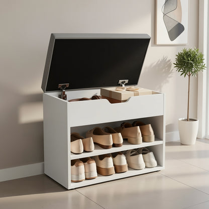 Moderno Scarpiera a 3 Ripiani con Cuscino e Telaio, Compatta e Salvaspazio, Ideale per Ingresso, Soggiorno o Camera da Letto - Mobili per Scarpe Moderni per Ingresso o Lato Divano