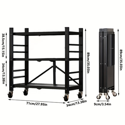 Scaffale da cucina dorato a 3 ripiani con ruote, scaffale pieghevole, scaffale da cucina mobile, scaffale verticale, nessuna installazione richiesta, scaffale da cucina e carrello mobile, adatto per dispensa o ufficio (Nero, Bianco)