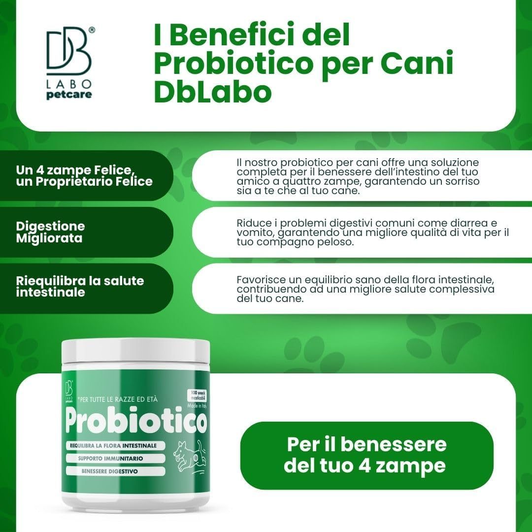 DB Labo - Probiotici per Cani - Probiotico Digestivo Per Cani dona Benessere - Fermenti Lattici Cane