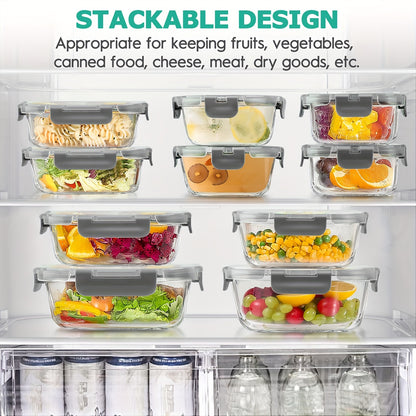 Set da 34 pezzi di contenitori per alimenti in vetro con coperchi, contenitori ermetici in vetro per la preparazione dei pasti (17 contenitori e 17 coperchi), contenitori per il pranzo a prova di perdite, per microonde, forno, congelatore, lavastoviglie