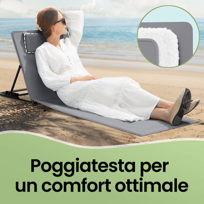 Lettino da Spiaggia, Sedia a Sdraio, Lettino Prendisole, Cuscino, Schienale Inclinabile, Portatile con Manico, per Campeggio Giardino Piscina, 158 x 55 cm, Grigio Ardesia/Azzurro Cielo/Blu Turchino/Grigio