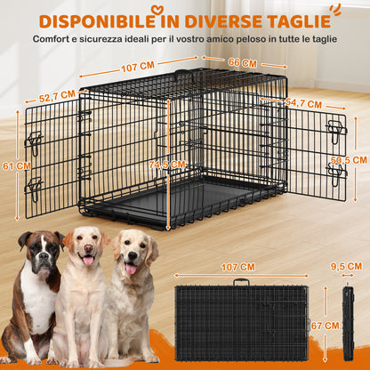 Costoffs Gabbia per Cani con Divisorio Kennel Metallica Pieghevole per Cani e Gatti Con 2 Porte e Vassoio Rimovibile Cuccia Cane da Esterno e da Interno Nero