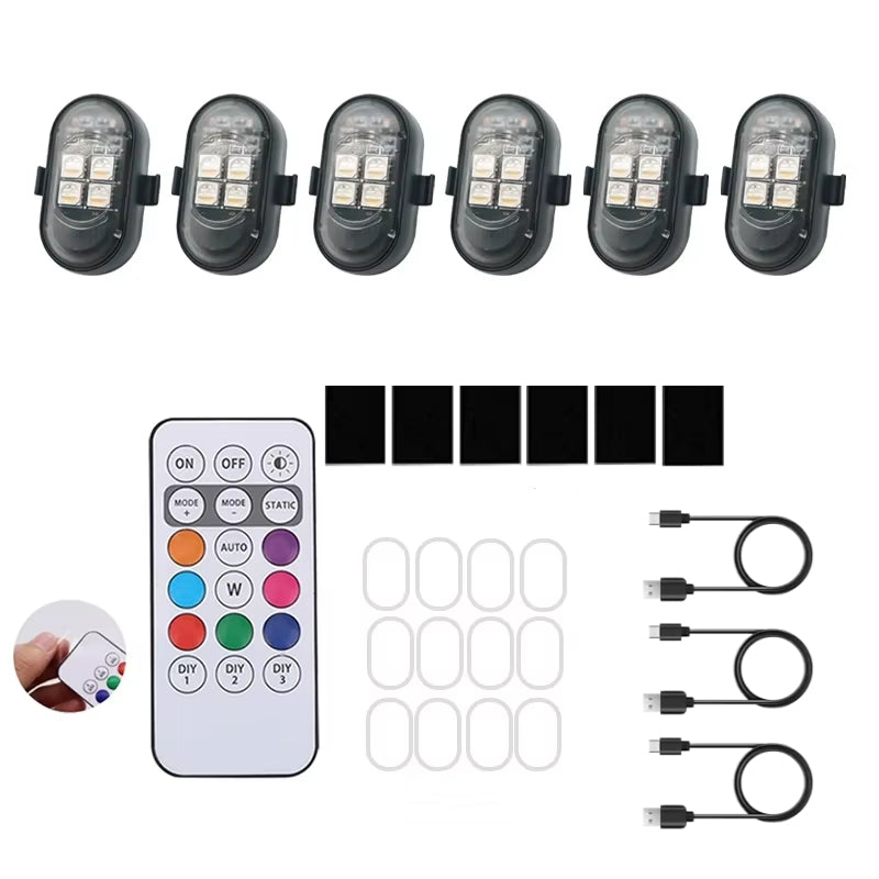 Luci d'atmosfera RGB per auto con telecomando wireless, batteria più grande e LED più luminosi, ricarica rapida Type-C, multimodalità per interni auto