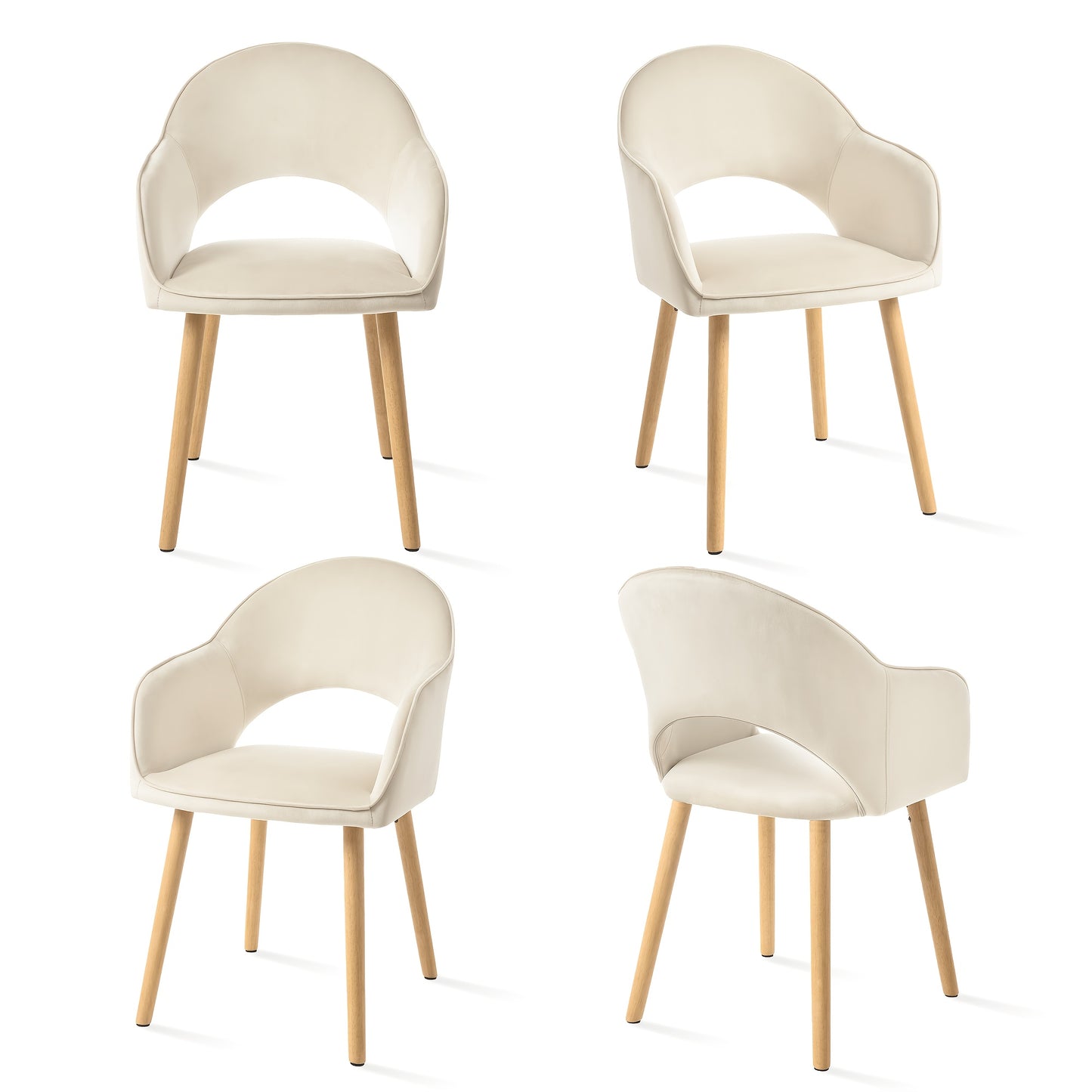 Sedie da pranzo moderne e poltrone lounge con ritagli a forma di mezzaluna e gambe in legno, adatte per sala da pranzo, studio e soggiorno - Set da 2/ Set da 4/ Set da 6