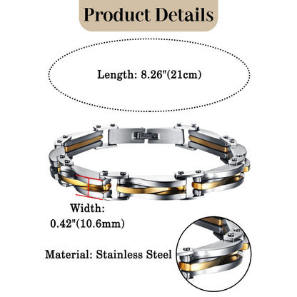 Bracciale da uomo JewelryWe Punk, bracciale a maglie da motociclista in acciaio inossidabile larghezza 10.6mm, gioielli da uomo per feste e Halloween