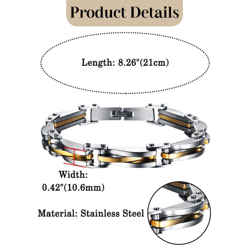 Bracciale da uomo JewelryWe Punk, bracciale a maglie da motociclista in acciaio inossidabile larghezza 10.6mm, gioielli da uomo per feste e Halloween