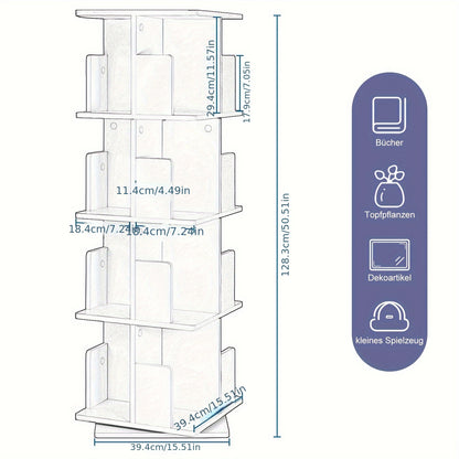 1 pz di libreria rotante, divisorio per ambienti, scaffale girevole per ufficio, scaffale decorativo, rotazione libera a 360 gradi, con 4 strati di lamina MDF, dimensioni 40X129X40 cm