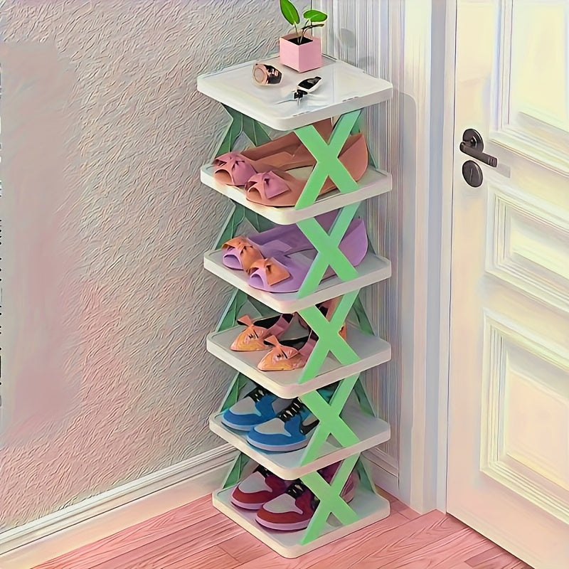 Scaffale Angolare per Scarpe Risparmio Spazio - Alto e Stretto 6/9 Ripiani in Plastica Resistente per 6/9 Paia di Scarpe e Stivali, Soluzione Multiuso per Ingresso, Armadio, Garage, Soggiorno, Organizzatore per Scarpe da Casa, Scaffale Autoportante