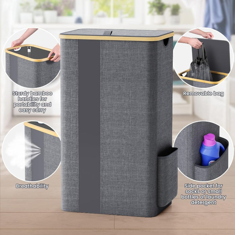 Furnestorica Cesto Portabiancheria con Coperchio, Design a Rete Trasparente con Capacità Chiara, Cesto per Biancheria da 100L con Manici e Sacca per Bucato Rimovibile, Cesto Traspirante con Coperchio per Camera da Letto, Bagno, Dormitorio, Lavanderia, Ces