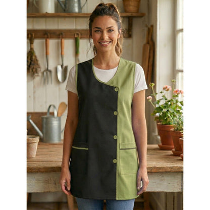Grembiule da cucina liscio da donna, confortevole e resistente, dettagli moderni e funzionali: tasche frontali e bottoni frontali Utilizzo: cucina, casa, lavoro e attività quotidiane