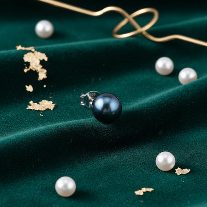 Orecchini rotondi neri in perle di mare coltivate in acqua salata, argento sterling S925, per mamma, fidanzata, amante, il miglior regalo per tutte le feste