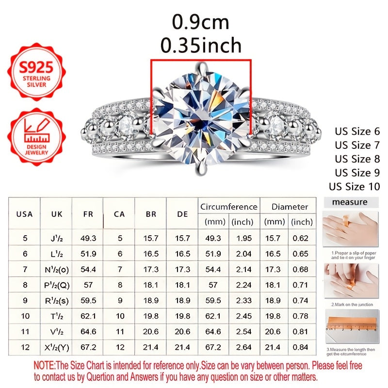 Anello da donna alla moda squisito in argento sterling 925, peso totale del prodotto (3,94 g), elegante e alla moda, incastonato con pietre di moissanite lucide. Un anello gioiello da donna di alta qualità con un aspetto eccellente, adatto per viaggi di v