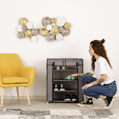 Baroni Home Scarpiera in Tessuto Richiudibile 58x28x73 cm Grigio 4 Ripiani, Mobile per Scarpe Pieghevole Salvaspazio con Struttura in Ferro per Camera da Letto, Cabina Armadio, Grigio, Porta-Scarpe Indipendente Facilmente Spostabile Leggero e Resistente