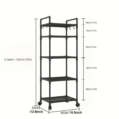 Scaffale portaoggetti a 5/6 ripiani con ruote - Organizer multistrato da 167.64 cm - Salvaspazio, regolabile e multifunzionale, adatto per cucina, bagno, soggiorno, ufficio e studio, soluzione di archiviazione perfetta, scaffale verticale, scaffale vertic