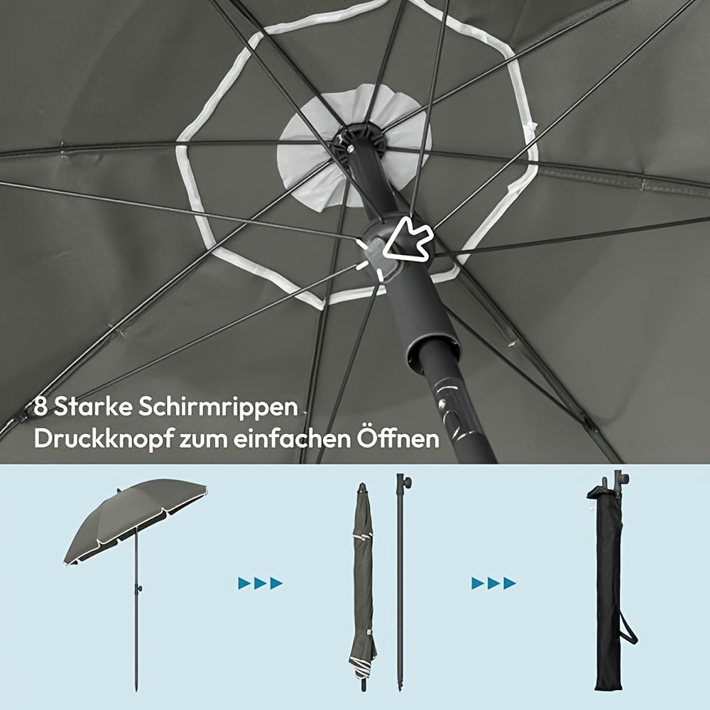 Ombrellone da spiaggia 1 pz, tenda da spiaggia, parasole da giardino, protezione UV, altezza e angolazione regolabili, peso 160g/m², con finestre di ventilazione, fornito con borsa portatile, per giardino, spiaggia, balcone (il diametro si riferisce al di