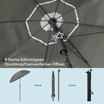 Ombrellone da spiaggia 1 pz, tenda da spiaggia, parasole da giardino, protezione UV, altezza e angolazione regolabili, peso 160g/m², con finestre di ventilazione, fornito con borsa portatile, per giardino, spiaggia, balcone (il diametro si riferisce al di