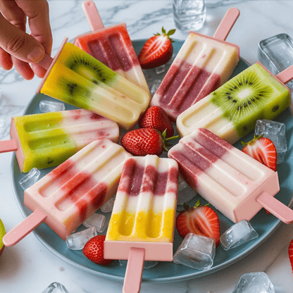 Kuketo - Set Gelati 8 Pezzi per Casa - Set con Inserto e Bastoncini Riutilizzabili, Stampo per Fare Gelati, Sorbetti, Snack, per Congelare Succhi, Yogurt e Latte, con Coperture e Supporto, Materiale Sicuro, Facile Rimozione, Ideale per Bambini e Adulti, S