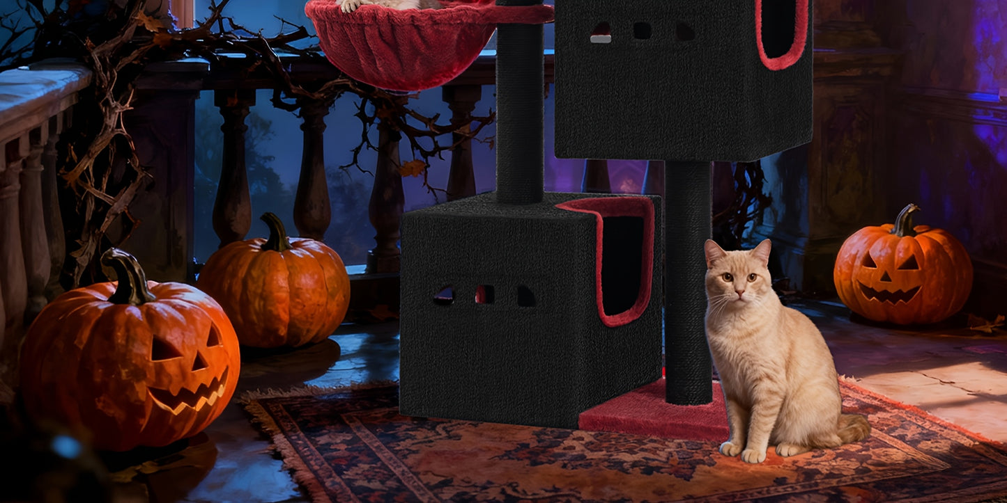 Tiragraffi per gatti, albero da gioco stabile da 98 cm, tiragraffi con ampia area per sdraiarsi, grotta per gatti, pali in sisal, cesto, palline di peluche, albero da gioco per mobili per gatti