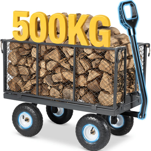 Carrello da giardino e carrello portaoggetti Titan originale per carichi pesanti, capacità di carico 500 kg/300 kg, carrello convertibile 3 in 1 e carrello a piattaforma, maniglia ergonomica brevettata, pneumatici in gomma con aria, robusto e antiruggine,