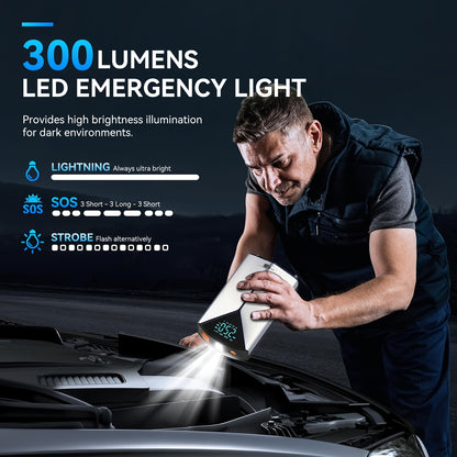 BRPOM Avviatore di Emergenza Power Bank con Compressore 150PSI, Booster Auto Avviatore con Ampio Schermo LCD, Avviatore di Batteria Power Bank a Potenza di Picco 8500A per Benzina 8.5L e Diesel 8.0L, Luce LED