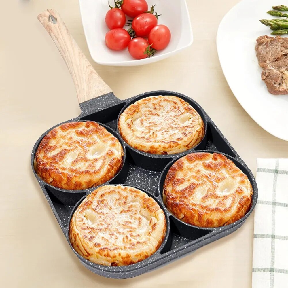 Padella Antiaderente a 4 Fori in Alluminio Perfetta per Uova Pancake Hamburger o Frittate