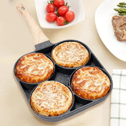 Padella Antiaderente a 4 Fori in Alluminio Perfetta per Uova Pancake Hamburger o Frittate